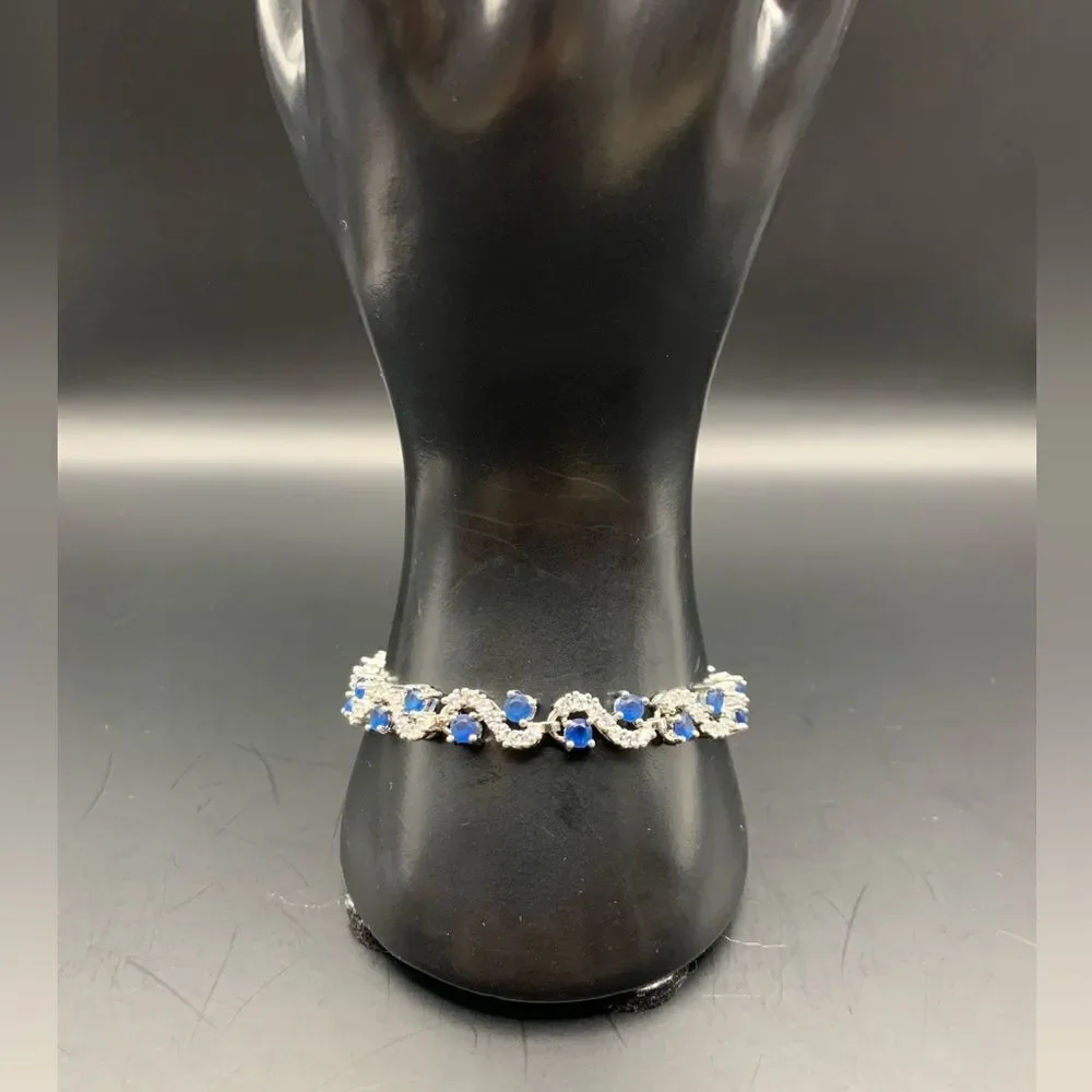 Platinum Plated Blue Cubic Zirconia Bangle Bracelet for Women
